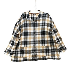 CJ Banks Women's Button Front Shirt Multi 3X Plaid Flannel Long Sleeve Cotton